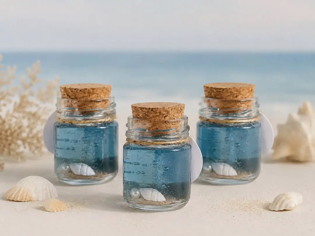 Coleção Ocean — mini vela gel com conchas